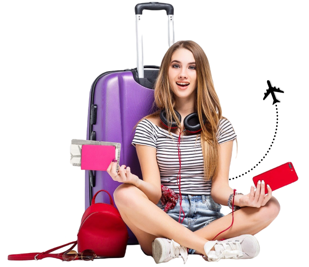 Girl with travel bag